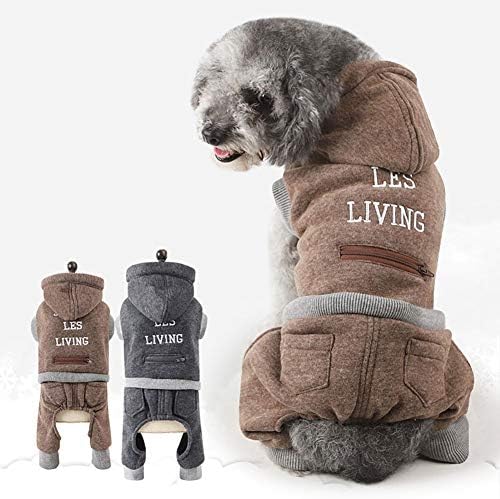 bromrefulgenc Puppy Costume,Pet Dog Dress Up Clothes,Fashion Hooded Thicken Autumn Winter Pet Dog Four Legs Hoodie Coat Clothes - Grey L