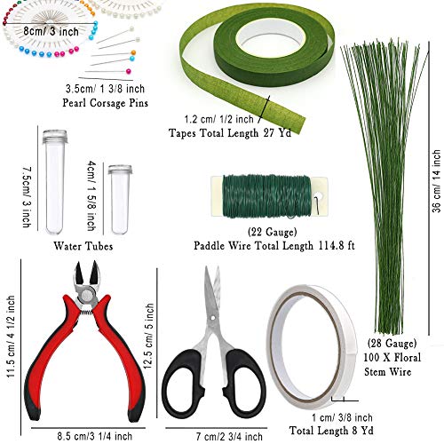 Floral Arrangement Kit, WEST BAY 11Pack Flower Tools Include Floral Wire Cutter Scissor Floral Tape 22 Gauge Paddle Wire 26 Gauge Stem Wire Pearl Corsage Pin for Bouquet Stem Wrap Florist New Year