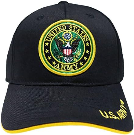 Officially Licensed US Military Embroidered Military Baseball Cap Hat (Army Emblem Black)