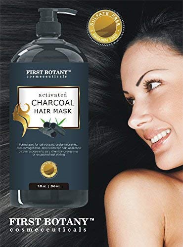 Activated Charcoal Hair Mask, 9 fl. oz. Restorative Hair Mask, Deep Conditioner for Damaged & Dry Hair, Promotes Natural Hair Growth, Nourishes Scalp, Removes Residue Buildup, Detangler& Sulfate Free