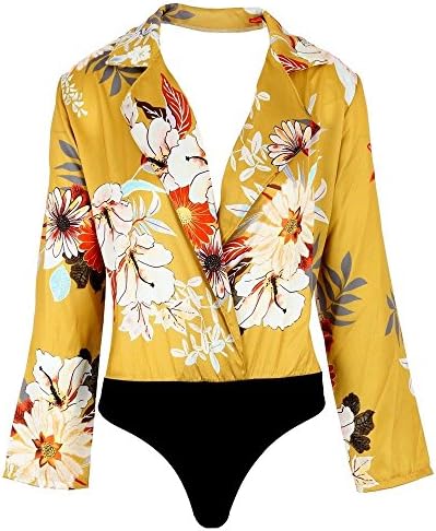 Missmister Womens Ladies Floral Print Satin Bodysuit Tuxedo Wrap Over Shirt Blouse Top - Prints: Floral - Chain Leotard - Baroque Scarf - Polka Dots