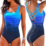 Upopby Women's Athletic Crisscross Printed One Piece Swimsuits Padded Swimwear Bathing Suits