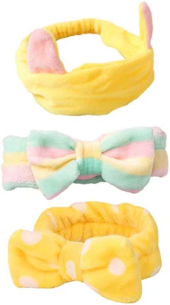 Amazon Co Jp 居の道 ヘアバンド レディース 洗顔用 吸水速乾 ヘアアレンジ ふわふわ マイクロファイバー ヘアターバン 可愛い おしゃれ 猫耳 ドット リボン フリーサイズ 3個セット イエロー 服 ファッション小物