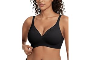 Showyoo Jelly Bras for Women No Underwire Seamless Bralettes V Neck Full Coverage T-Shirt Bra with Lace Detail