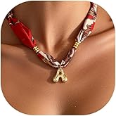 DoDoBeads Initial Scarf Necklace for Women, Mom Everyday Bandana Necklace with Initial Charm, Gifts for Mom, Mothers Day Gift
