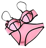 MUXILOVE Women Structured Bright Wet Suit Neoprene Bikini Swimsuit Swimwear Pink Small