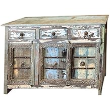 Mogul Interior Antique Sideboard Solid Wood Console Rustic Distressed Blue Chest Buffet Cabinet Furniture Farmhouse Chic