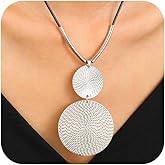Boho Gold Textured Double Round Disc Pendant Choker Necklace for Women Trendy, Statement Silver Tube Long Rope Necklaces Y2K Prom Party Jewelry Gifts