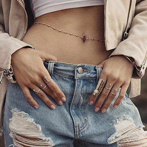Catery Sexy Waist Body Jewelry Beaded Belly Button Chains Fashion Belt for Women (Gold) - Thumbnail 4