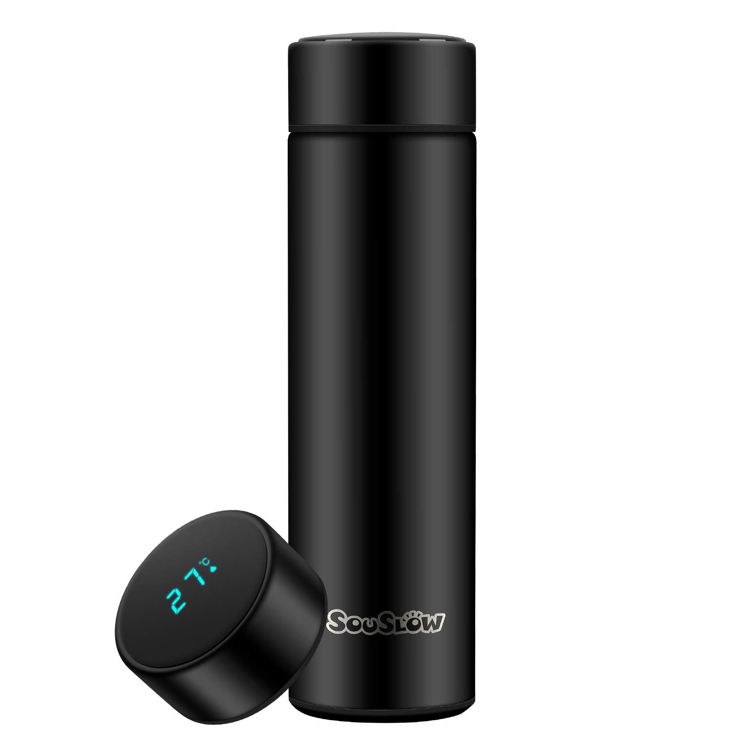 SOUSLOW Travel Mugs Keep Cooling and Keep Warm Temperature Display Vacuum Insulated Water Bottle,Leak Proof, Stainless Steel Coffee,500ml Capacity,(Black)