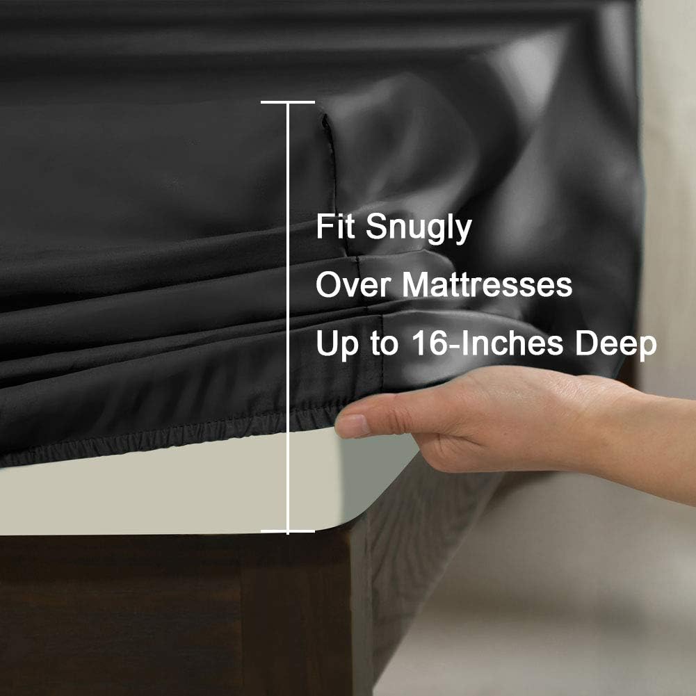 SONORO KATE 100% Pure Egyptian Cotton Sheets Sets,Cooling Bed Sheets 600 Thread Count Long Staple Cotton,Sateen Weave for Soft and Silky Feel, Fits Mattress 16'' Deep Pocket (Black, Full): Home & Kitchen