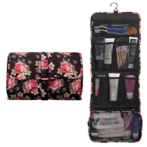 Hanging Toiletry Bag Travel Kit for Men and Women Waterproof Wash Bag Compact Makeup Organizer Bag Shaving Kit for Bathroom, Travel Accessories, Cosmetics, Shampoo, Body Wash (Flower Pattern) - Thumbnail 6