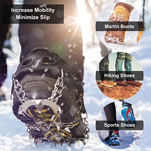 Crampons Ice Cleats for Shoes and Boots Women Men Kids Anti Slip 19 Spikes Stainless Steel Microspikes for Hiking Fishing Walking Climbing Jogging Mountaineering