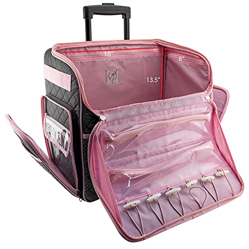 Everything Mary Deluxe Quilted Pink and Grey Rolling Sewing Machine