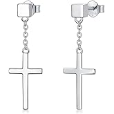 PDTJMTG Cross Earrings Sterling Silver Cube Stud Earrings with Dangle Cross Gift for Men Women