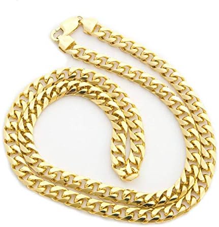14K Gold Chain Necklace 9MM Smooth Cuban Curb Link Tarnish Resistant Fashion Jewelry Diamond Cut for Men