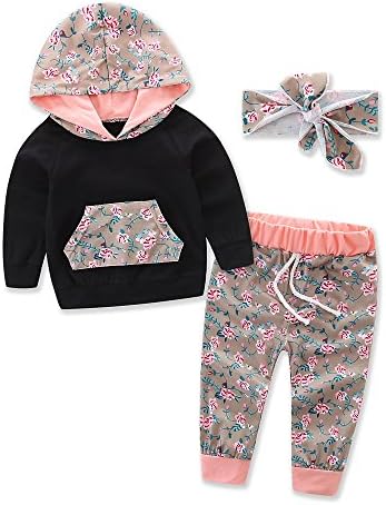samgani baby Infant Baby Girls Boys Printing Hoodie Tops +Long Pants + Headband Cotton Outfits Set Clothes 0-3Y (Tag：90/1-2Y)