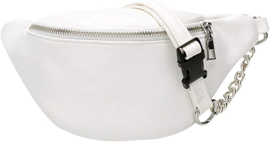 Bestenrose Zipper Bum Bag PU Leather Fanny Waist Pack Fanny Packs Outdoor Travel Money Hip Pouch (White)