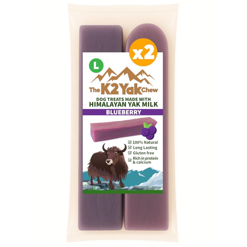 K2 Yak Chews Blueberry Flavour Dog Treat – Natural Himalayan Yak Milk Chew, Extra Long Lasting Dental Stick for Large & Strong Chewers, Vegetarian, Gluten & Grain Free (100–120g, Pack of 2)