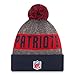 New Era Knit New England Patriots Blue On Field Sideline Winter Stocking Beanie Pom Hat Cap 2015
