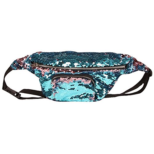 YuKing Unisex Mermaid Sequins Fanny Waist Pack Double Color Beach Waist Bag Casual Sport Outdoor Travel Crossbody Bags (Blue/Pink)