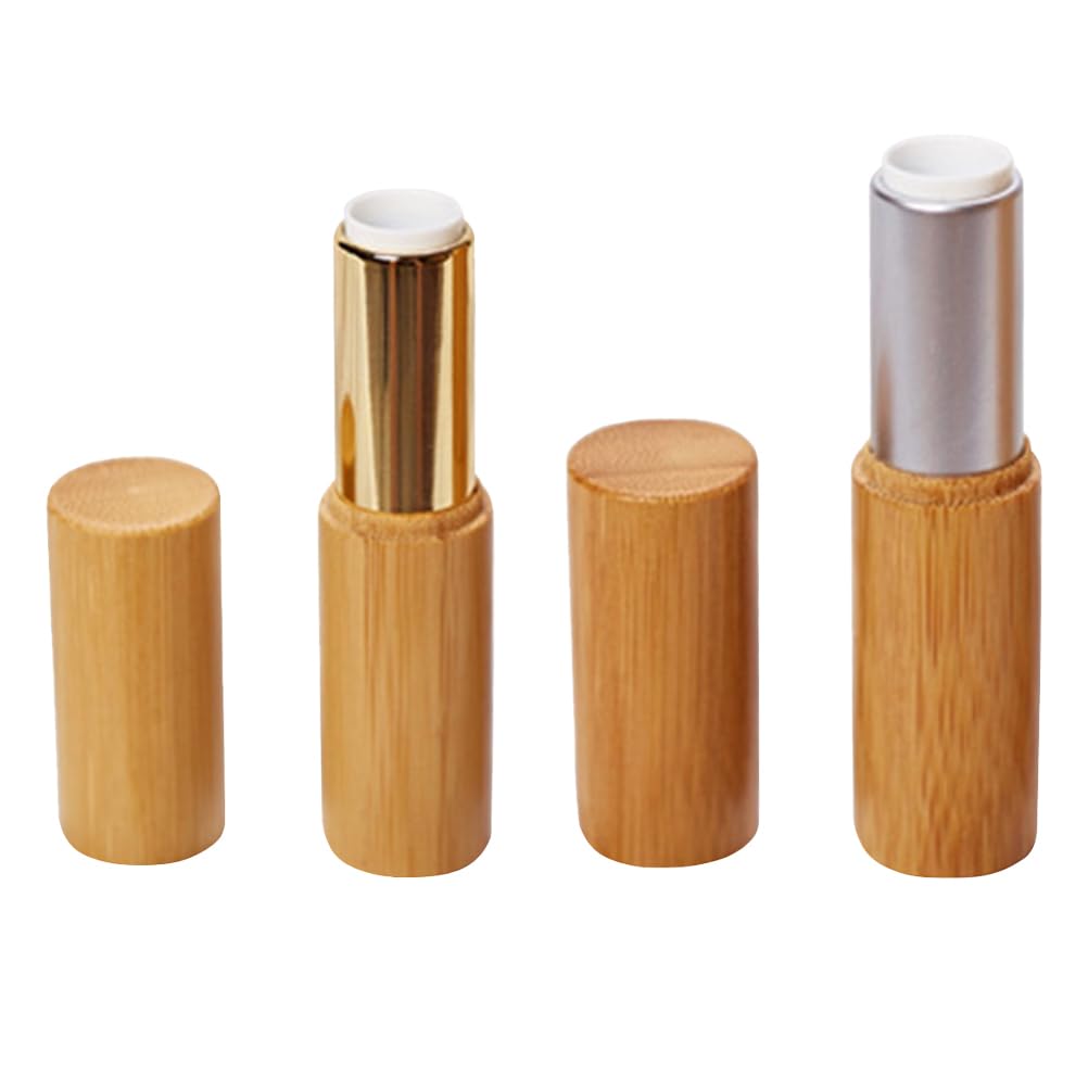 Uonlytech Bamboo Lipstick Tube Refillable Lip Balm Containers for Women and Girls Rustic Lip Gloss Storage Portable Diy Makeup Holder 3X0.47 Inch
