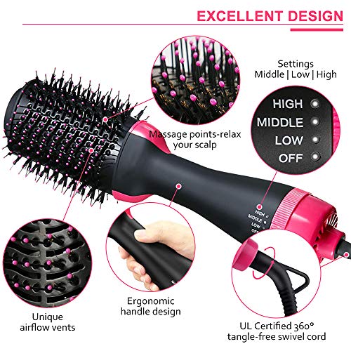 Hair Dryer Brush,Hot Air Brush, One Step Hair Dryer & Volumizer, Styler for Straightening, Curling, Salon Negative Ion Ceramic Electric Blow Dryer Rotating Straightener