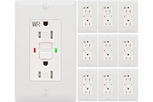 10 Pack - POWAWINI GFCI Outlet 15 Amp, UL Listed, Self-Test GFI Receptacles, TamperResistant, Weather Resistant, LED Indicator, with Decor Wall Plates and Screws, Indoor or Outdoor Use (White)