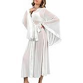 WADAYUYU Sheer Robes for Women Lightweight Long Bridal Summer Lingerie Kimono Bath Robe for Bride, Wedding Day, or Lounge