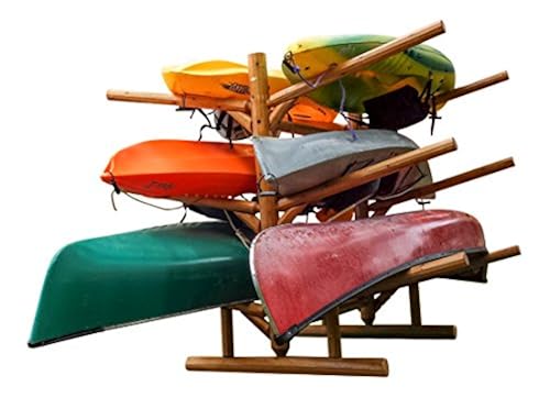 Log Kayak Rack - 6-Place Kayak/Canoe Rack, Freestanding Kayak Storage Rack Kayak Racks For Outdoor Storage Surfboard Rack Or Sup Storage Rack Canoe Storage Rack Paddle Board Rack Natural