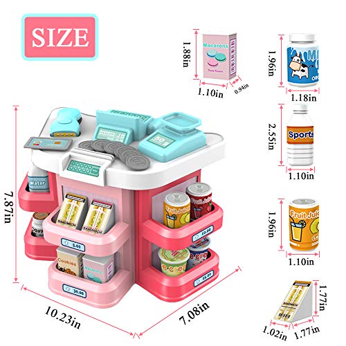 pozzolanas Pretend Play Toys,Cash Register Toys for Kids with Scanner Play Money Supermarket Grocery Toys Educational Playset Role Play Kits as Holiday Birthday Gift for Girls Boys