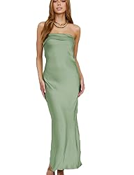 Realtix Satin Silk Backless Tube Tops Maxi Dress