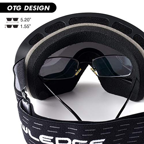 Snowledge Ski Snowboard Goggles with UV400 Protection, OTG Skiing Snowboarding Goggles of Double Spherical Lens with Anti-Fog Ski Goggles for Men, Women, Helmet Compatible Snow Goggles