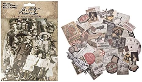 Paper Dolls by Tim Holtz Idea-ology, Card Stock, 107 Dye-Cut Printed Pieces (TH93555) and Thrift Shop Ephemera Pack by Tim Holtz Idea-ology, 54 Pieces, Assorted Colors/Designs, (Set of 2)