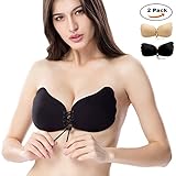 SNUG STAR Wings-shaped Strapless Self Adhesive Silicone Invisible Push-up Backless Bras ,Reusable and Washable,For Dress, Wedding ,Bikini 2 Pack (CUP B (80A 85A 70B 75B), Nude and Black)