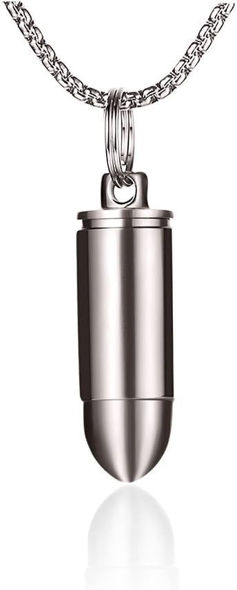 FOSIR Titanium Bullet Cylinder Pendant Necklace for Mens Womens,Lightweight and Non-allergenic,Min Size