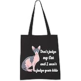 VAMSII Sphynx Cat Gifts Sphynx Cat Mom Tote Bag Hairless Cat Gifts Don't Judge My Cat and I won't Judge Your Kids Bag