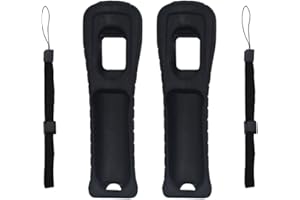 Aoyoho 2pcs Replacement Silicone Protective Skin Case Cover with 2pcs Wrist Strap for Wii Remote Controller (Black)