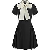 CIDER Bow Tie Neck A Line Mini Short Sleeve Dress Party Dresses