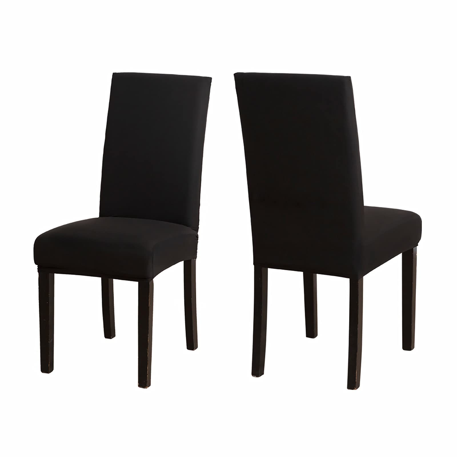 Sufdari Chair Covers Stretch Dining Chair Covers, Spandex seat Covers for Dining Chairs,Elastic Washable Chair Protectors for Dining Room,Hotel,Restaurant,Banquet (Black, pack of 2)