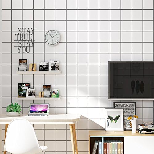 Akea Geometric Wallpaper, White Black Grid Non Stick, Modern INS Style, for Bedroom, Living Room, Accent Wall Decor, 20.8inch x 33ft, 57 sq.feet