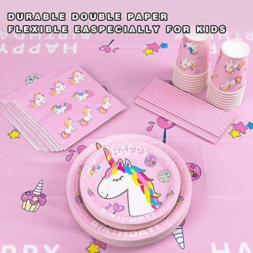 Unicorn Party Supplies Unicorn Birthday Decorations Set Includes Disposable Paper Plates, Cups, Napkins, Straws, Tablecloth, Decorations Balloons, Decorations Bunting, Serves 25, 177PCS