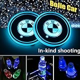 2Pcs LED Car Logo Cup Holder Lights for BMW, 7 Colors Changing USB Charging Mat Luminescent Cup Pad, LED Interior Atmosphere Lamp Decoration Light.(BMW)