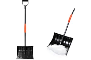 PSUTBPAT Ergonomic Snow Shovel for Driveway 16-Inch Wide Snow Removal with D-Grip Handle Aluminum Strip Heavy Duty 55 inch Long for Car Driveway, Garden, Camping (Black)