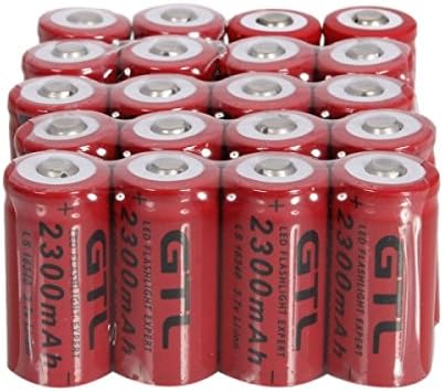 20pcs GTL 16340 3.7V 2300mAh Rechargeable Lithium Batteries Red