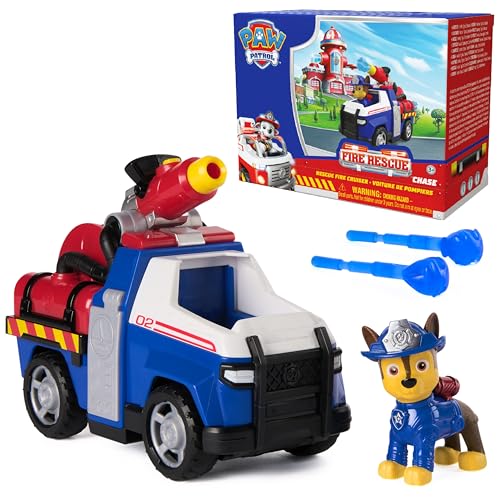 Paw Patrol Fire Rescue: Chase Rescue Fire Cruiser with Action Figure, Projectile Launcher, and Toy Truck, Kids Toys for Boys & Girls Ages 3 and Up