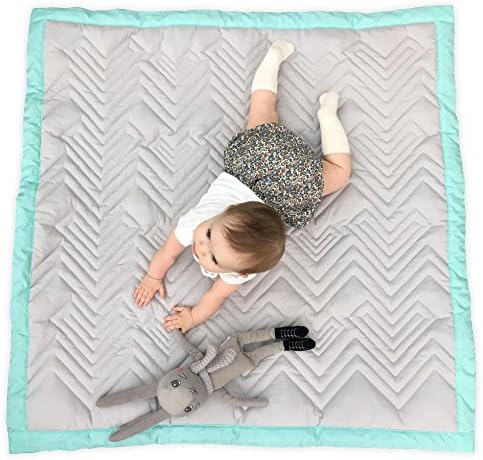 Mama Designs Quilted Padded Baby Playmat - Grey with Turquoise Trim