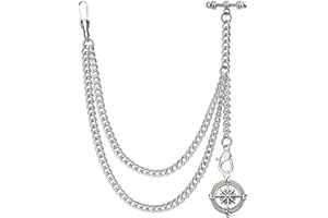 DerMacht Pocket Watch Chain with Albert Chain with T Bar Pocket Watch Chain with Locket Pendant