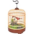 PowerTRC Singing & Chirping Bird in Cage, Realistic Sounds & Movements, Sound Activated, Battery Operated, Great Desk and Room Accessory, Pet Caged Bird Toy (10” x 7”)