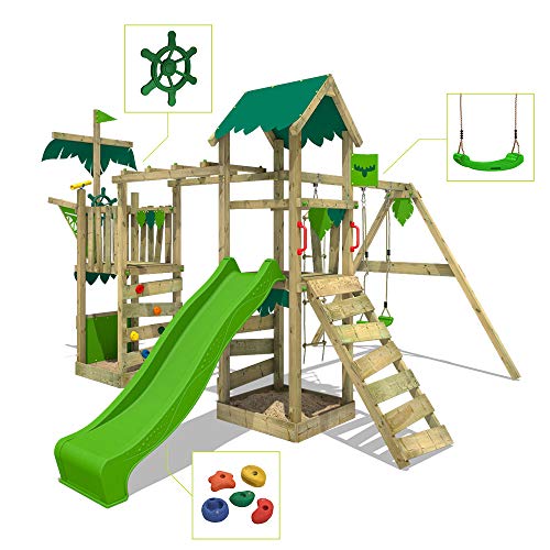 FATMOOSE Spielturm Klettergerüst WaterWorld mit Schaukel & apfelgrüner Rutsche, Spielhaus mit Sandkasten, Leiter & Spiel… – Bild 4